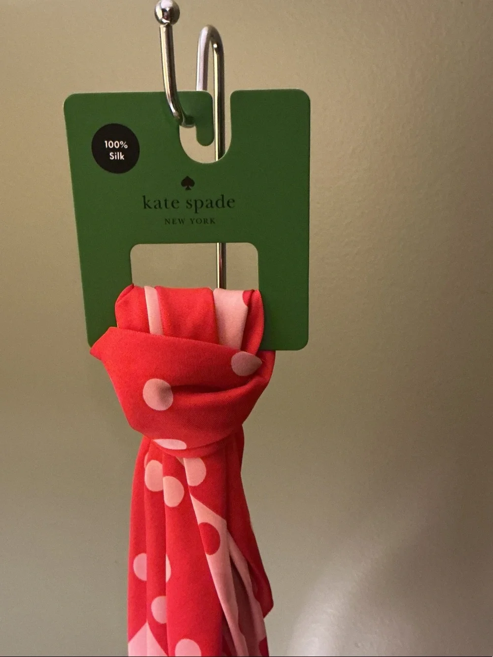 kate spade Pink and Red Polka Dot 100% Silk Scarf Dot Print NEW